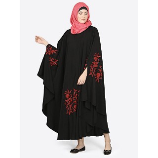 Designer Kaftan abaya with embroidery work-Black and Red